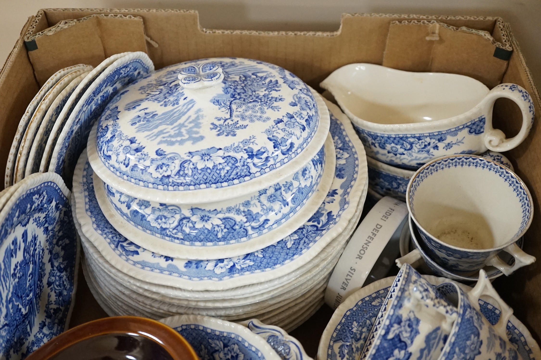 A quantity of blue and white ceramics